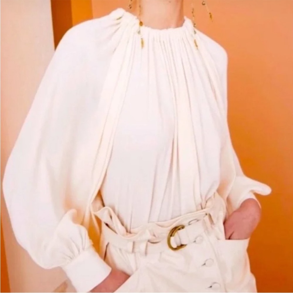 Ulla Johnson Cream Pleated Balloon-Sleeve Blouse